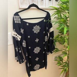 Design Lab Navy Off Shoulder Dress with White Designs by Lord & Taylor, Size M